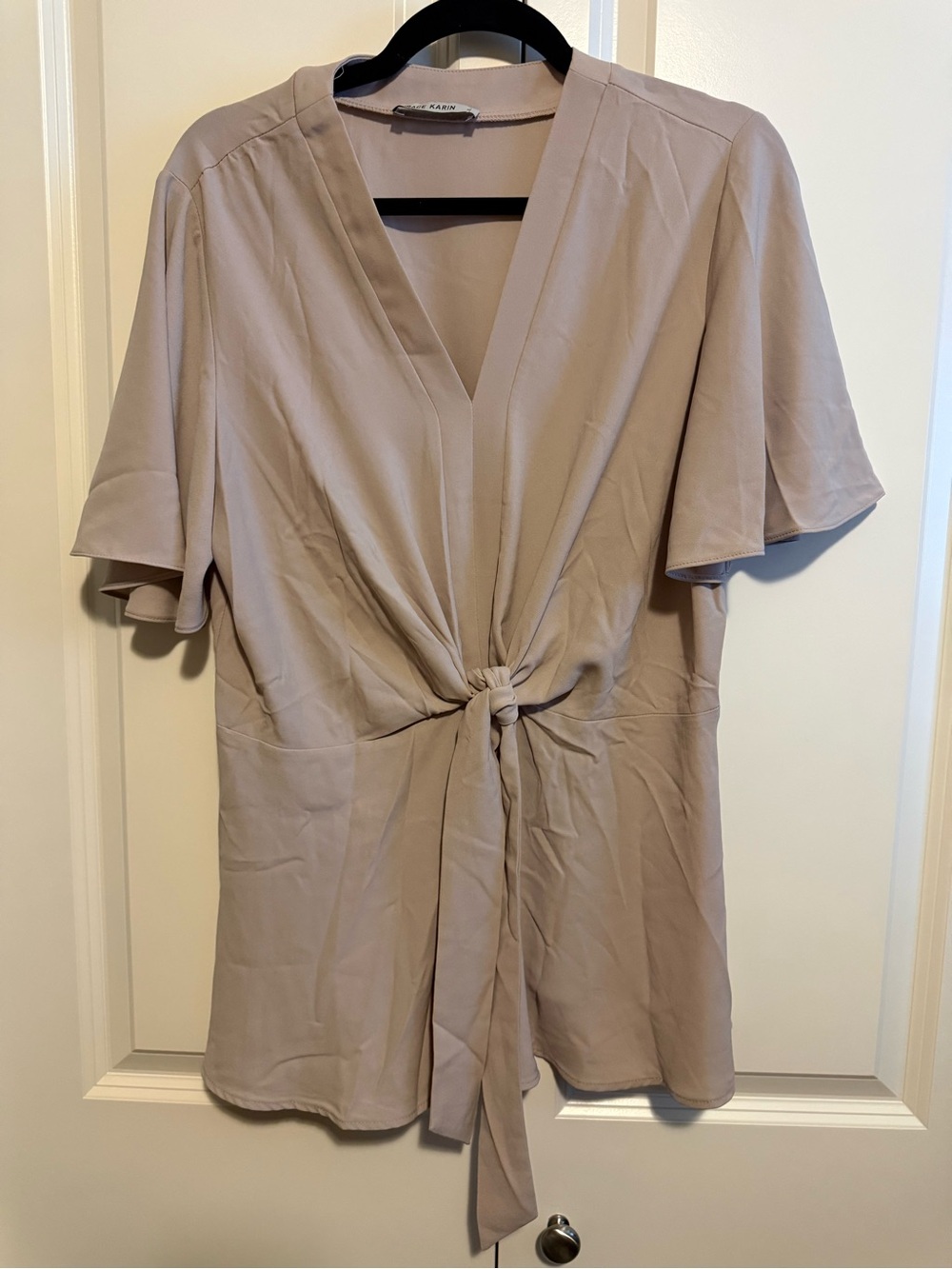 Grace Karin Soft Taupe V-Neck Knot Blouse